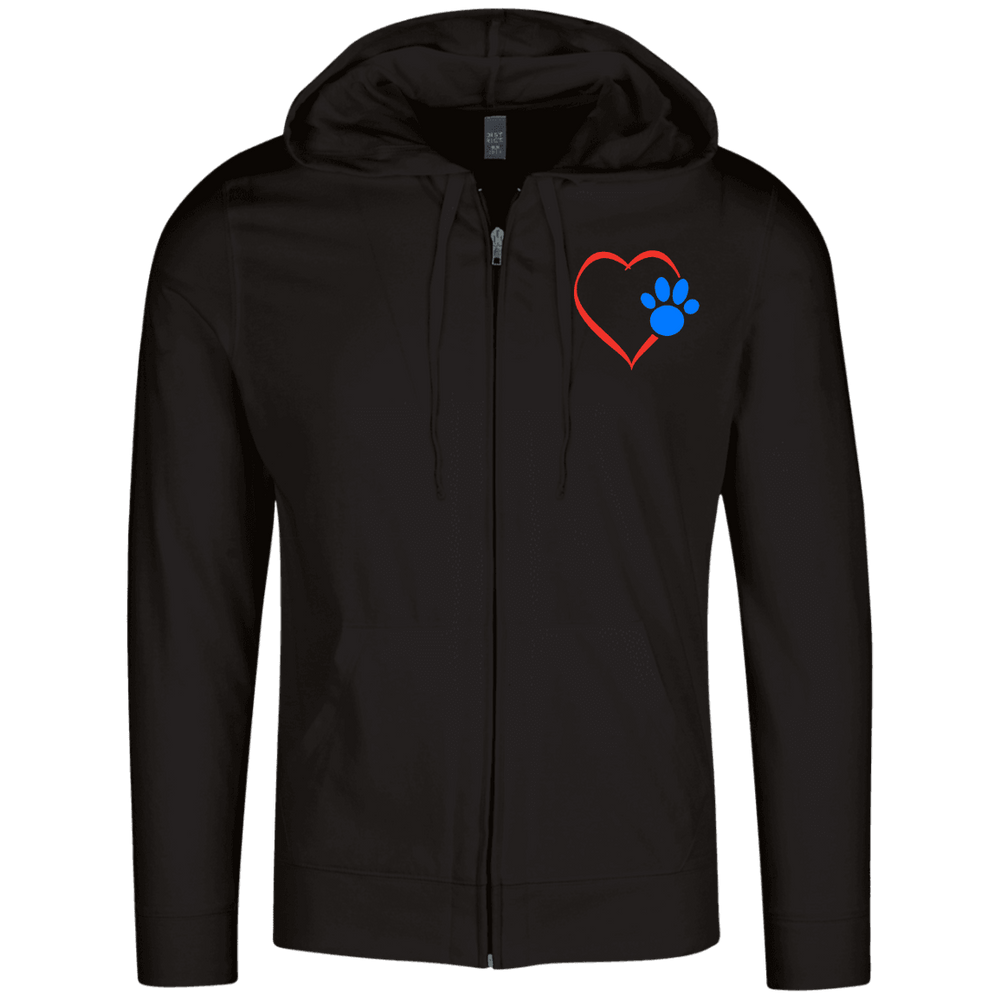 Designs by MyUtopia Shout Out:Heart w Blue Dog Paw Embroidered Lightweight Full Zip Hoodie,Black / X-Small,Sweatshirts