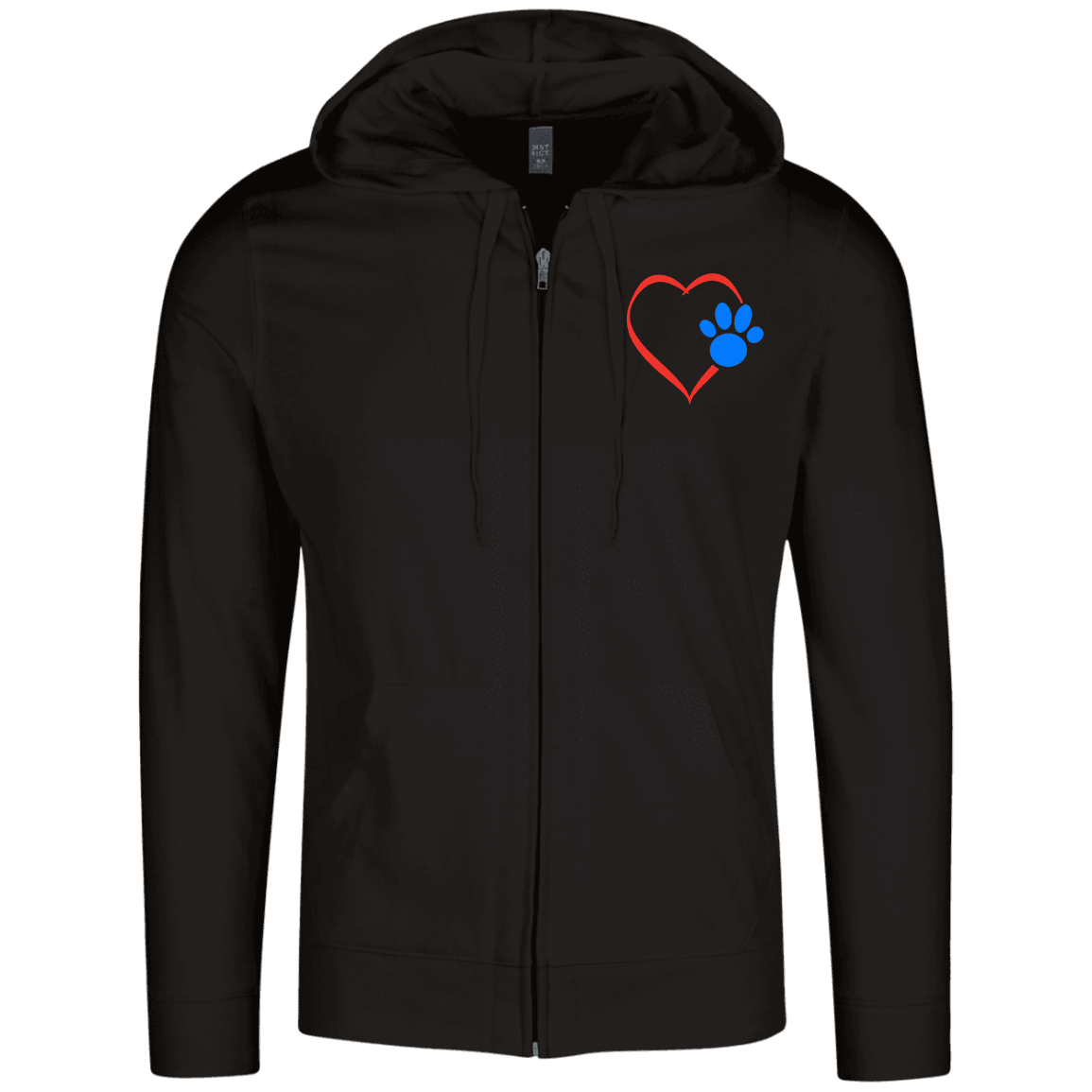 Designs by MyUtopia Shout Out:Heart w Blue Dog Paw Embroidered Lightweight Full Zip Hoodie,Black / X-Small,Sweatshirts