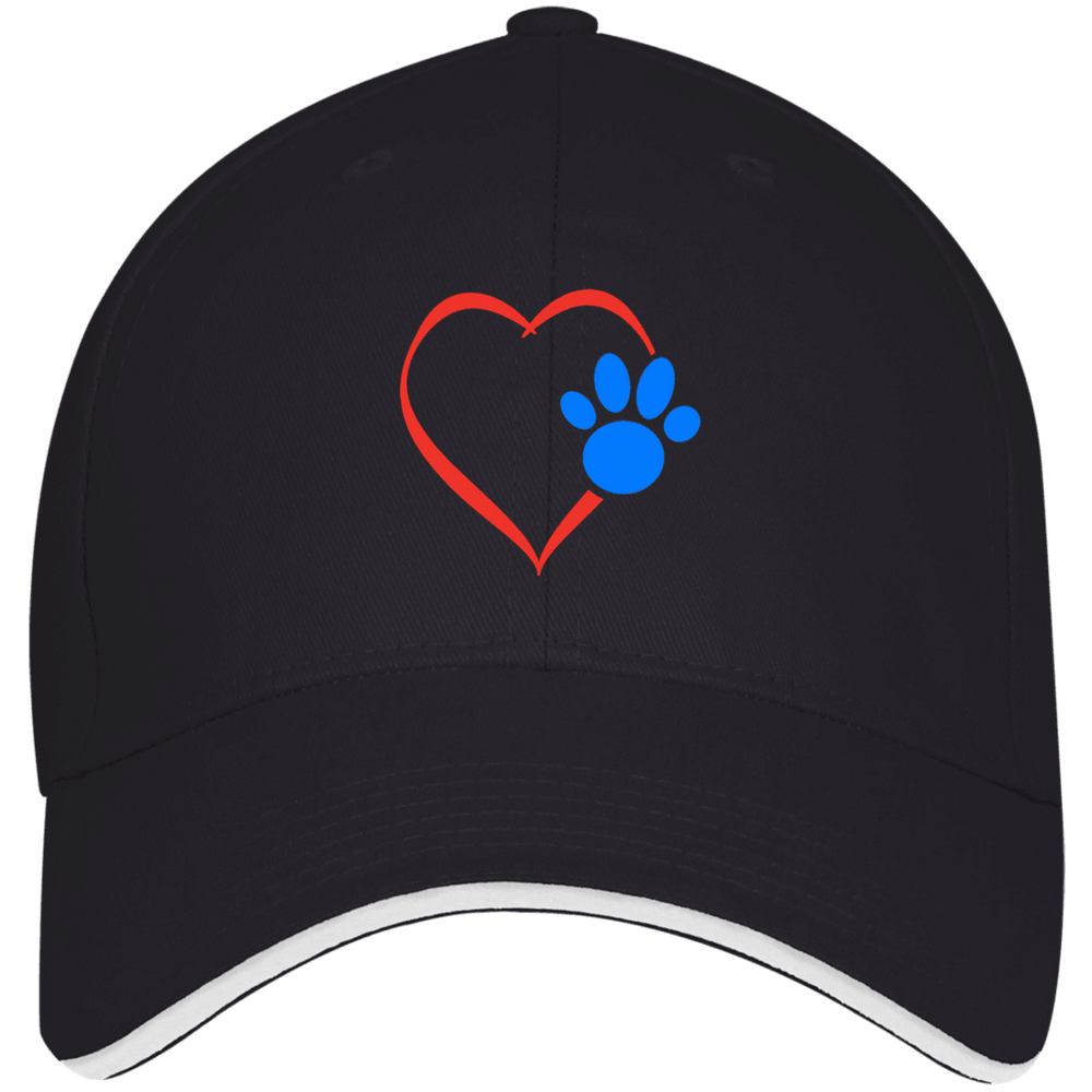Designs by MyUtopia Shout Out:Heart w Blue Dog Paw Embroidered Structured Twill Cap With Sandwich Visor,Navy/White / One Size,Hats
