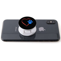 Load image into Gallery viewer, Designs by MyUtopia Shout Out:Heart w Blue Dog Paw (on Black) Hinged Phone Grip and Stand for Smartphones and Tablets
