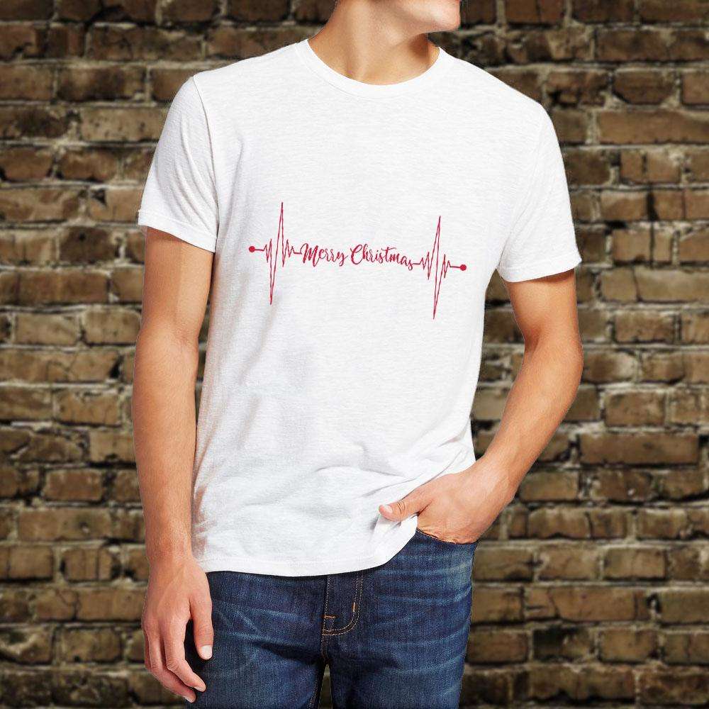 Designs by MyUtopia Shout Out:Heartbeat Merry Christmas Adult Unisex T-Shirt