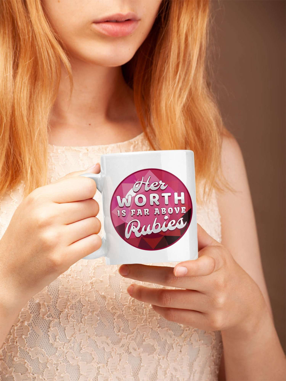 Designs by MyUtopia Shout Out:Her Worth Is Far Above Rubies Ceramic Coffee Mug - White