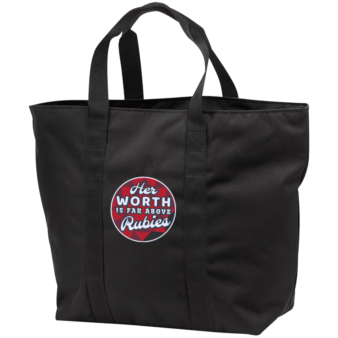Designs by MyUtopia Shout Out:Her Worth Is Far Above Rubies Embroidered All Purpose Tote Bag w Zipper Closure and side pocket,Black/Black / One Size,Totebag
