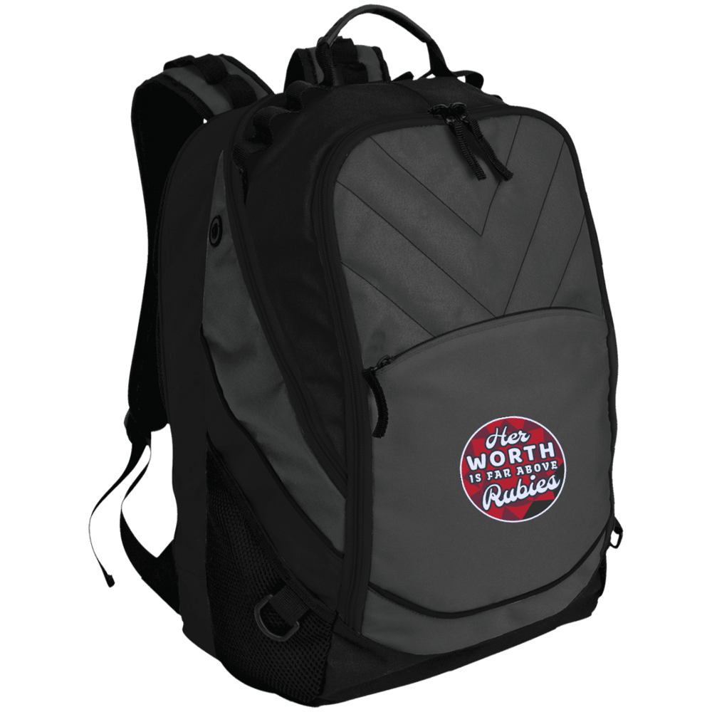 Designs by MyUtopia Shout Out:Her Worth Is Far Above Rubies Embroidered Laptop Computer Backpack,Dark Charcoal/Black / One Size,Backpacks