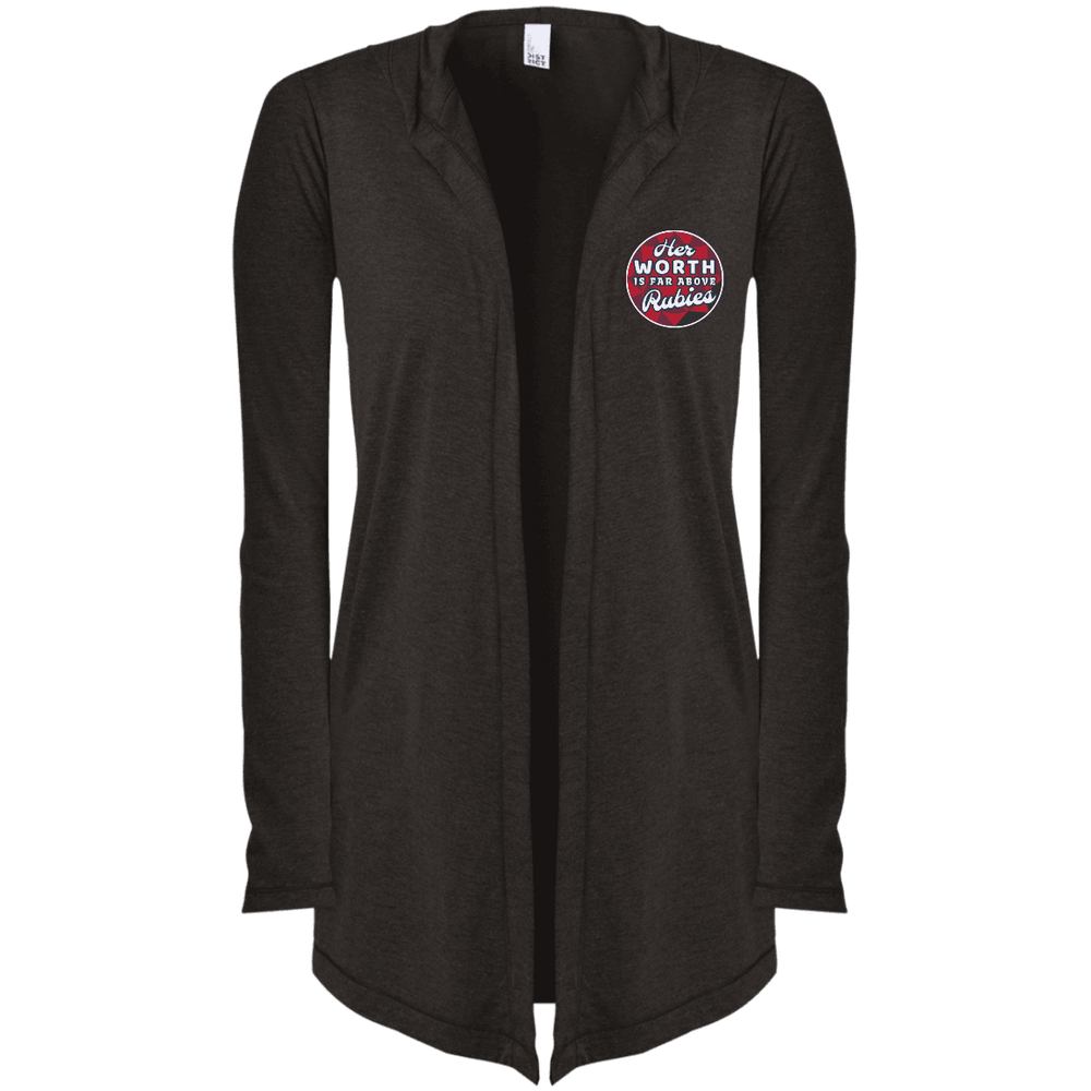 Designs by MyUtopia Shout Out:Her Worth Is Far Above Rubies Embroidered Women's Hooded Cardigan,X-Small / Black Frost,Sweatshirts