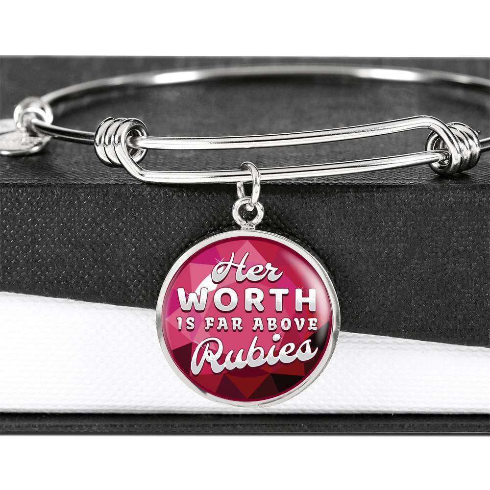 Designs by MyUtopia Shout Out:Her Worth Is Far Above Rubies Engravable Keepsake Bangle Round Bracelet,Silver / No,Wire Bracelet