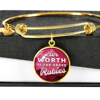 Load image into Gallery viewer, Designs by MyUtopia Shout Out:Her Worth Is Far Above Rubies Engravable Keepsake Bangle Round Bracelet,Gold / No,Wire Bracelet
