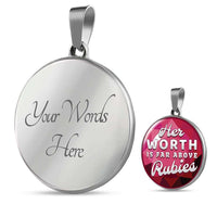 Load image into Gallery viewer, Designs by MyUtopia Shout Out:Her Worth Is Far Above Rubies Personalized Engravable Keepsake Necklace,Silver / Yes,Necklace
