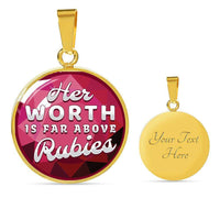 Load image into Gallery viewer, Designs by MyUtopia Shout Out:Her Worth Is Far Above Rubies Personalized Engravable Keepsake Necklace,Gold / Yes,Necklace
