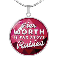 Load image into Gallery viewer, Designs by MyUtopia Shout Out:Her Worth Is Far Above Rubies Personalized Engravable Keepsake Necklace,Silver / No,Necklace
