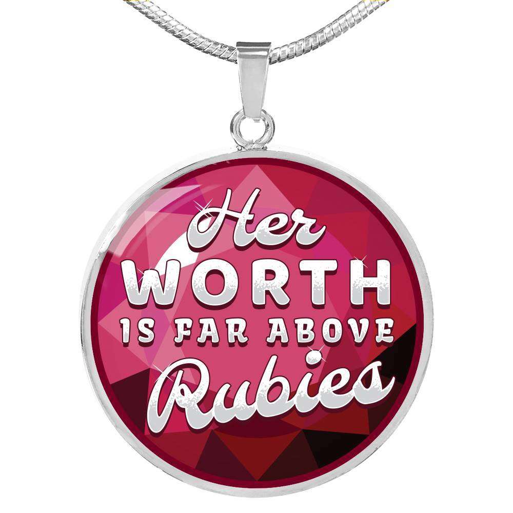 Designs by MyUtopia Shout Out:Her Worth Is Far Above Rubies Personalized Engravable Keepsake Necklace,Silver / No,Necklace