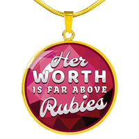 Load image into Gallery viewer, Designs by MyUtopia Shout Out:Her Worth Is Far Above Rubies Personalized Engravable Keepsake Necklace,Gold / No,Necklace
