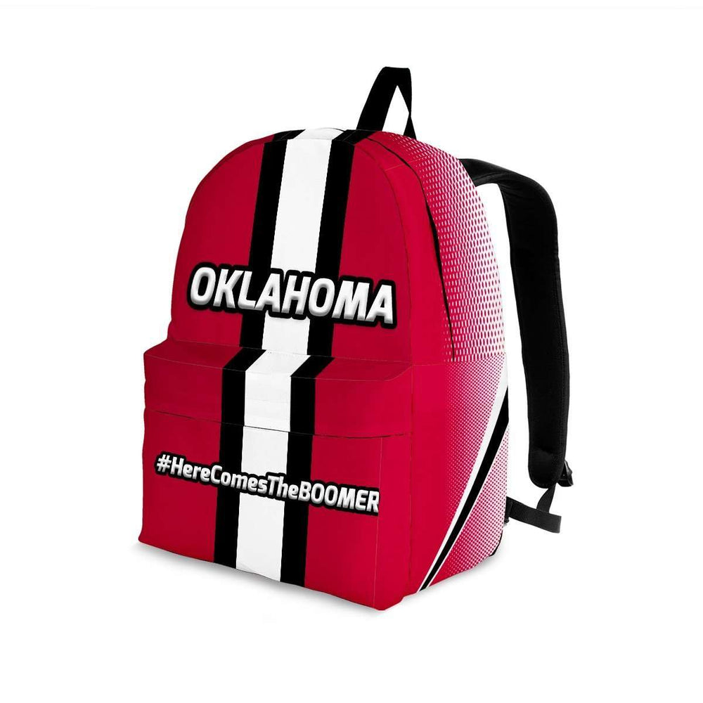 Designs by MyUtopia Shout Out:#HereComesTheBoomer Oklahoma Backpack,Large (18 x 14 x 8 inches) / Adult (Ages 13+) / Red,Backpacks