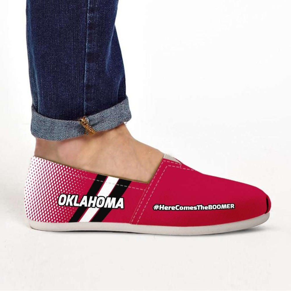 Designs by MyUtopia Shout Out:#HereComesTheBoomer Oklahoma Casual Canvas Slip on Shoes Women's Flats,US6 (EU36) / Red/Black/White,Slip on Flats