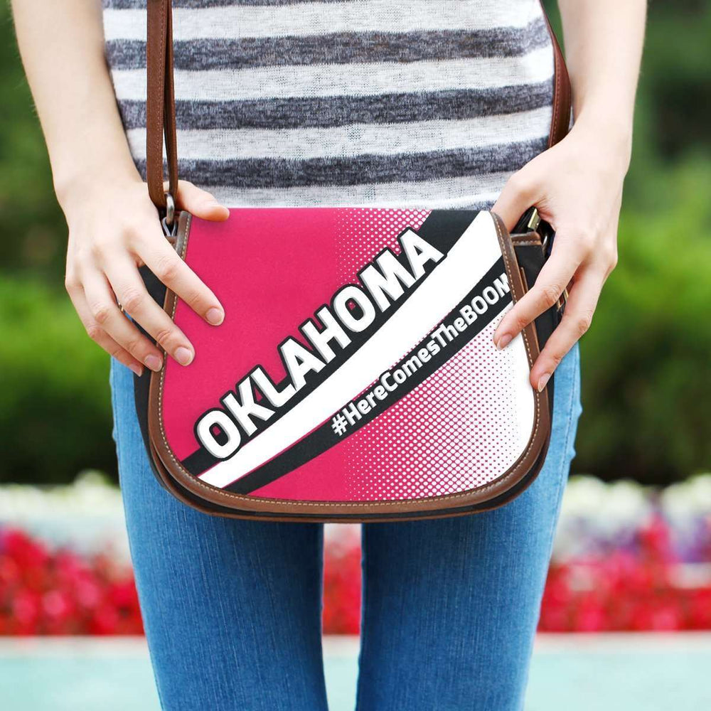 Designs by MyUtopia Shout Out:#HereComesTheBoomer Oklahoma Fan Canvas Saddlebag Style Crossbody Purse