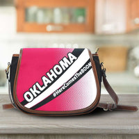 Load image into Gallery viewer, Designs by MyUtopia Shout Out:#HereComesTheBoomer Oklahoma Fan Canvas Saddlebag Style Crossbody Purse
