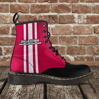 Load image into Gallery viewer, Designs by MyUtopia Shout Out:#HereComesTheBoomer Oklahoma Fan Faux Leather 7 Eye Lace-up Boots,Men&#39;s / Mens US5 (EU38) / Black/Red,Lace-up Boots
