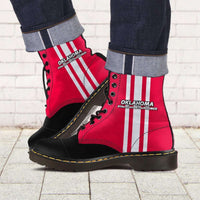 Load image into Gallery viewer, Designs by MyUtopia Shout Out:#HereComesTheBoomer Oklahoma Fan Faux Leather 7 Eye Lace-up Boots
