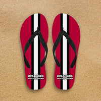 Load image into Gallery viewer, Designs by MyUtopia Shout Out:#HereComesTheBoomer Oklahoma Flip Flops,Men&#39;s / Mens Small (US 7-8 /EU 40-42) / Red/White,Flip Flops
