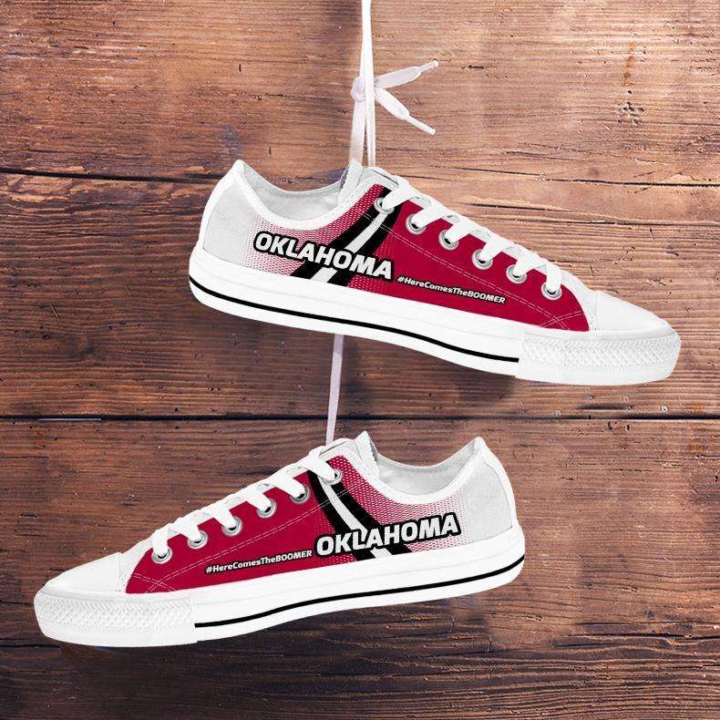 Designs by MyUtopia Shout Out:#HereComesTheBoomer Oklahoma Low Cut Shoes,Men's / Mens US5 (EU38) / Red/White,Lowtop Shoes