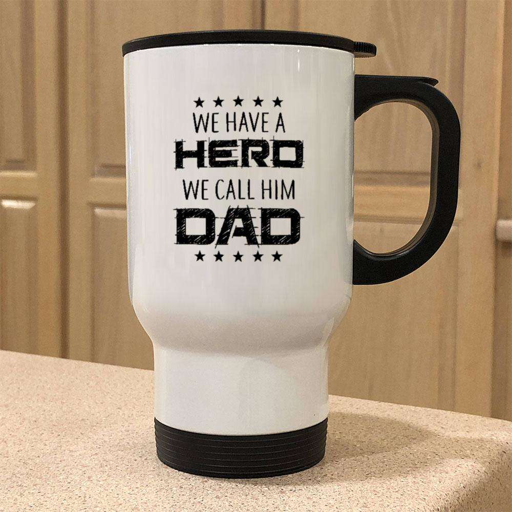 Designs by MyUtopia Shout Out:Hero Dad 14 oz Stainless Steel Travel Coffee Mug w. Twist Close Lid,14 oz / White,Travel Mug