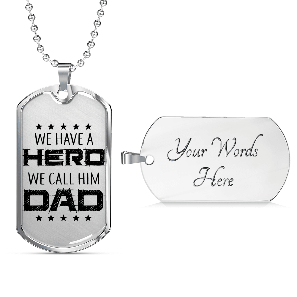 Designs by MyUtopia Shout Out:Hero Dad Personalized Engravable Keepsake Dog Tag Necklace,Silver / Yes,Dog Tag Necklace