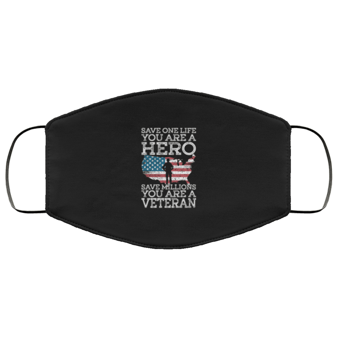 Designs by MyUtopia Shout Out:Hero Save One Life Veteran Save Millions Adult Fabric Face Mask with Elastic Ear Loops,3 Layer Fabric Face Mask / Black / Adult,Fabric Face Mask