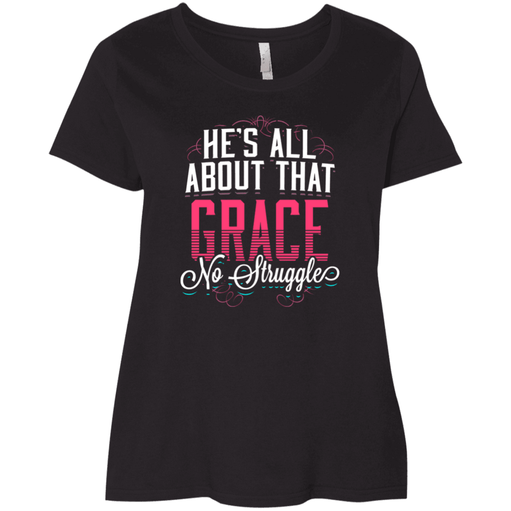 Designs by MyUtopia Shout Out:He's All About That Grace Long Sleeve Ladies' Curvy Crew Neck T-Shirt,Plus 1X / Black,Ladies T-Shirts