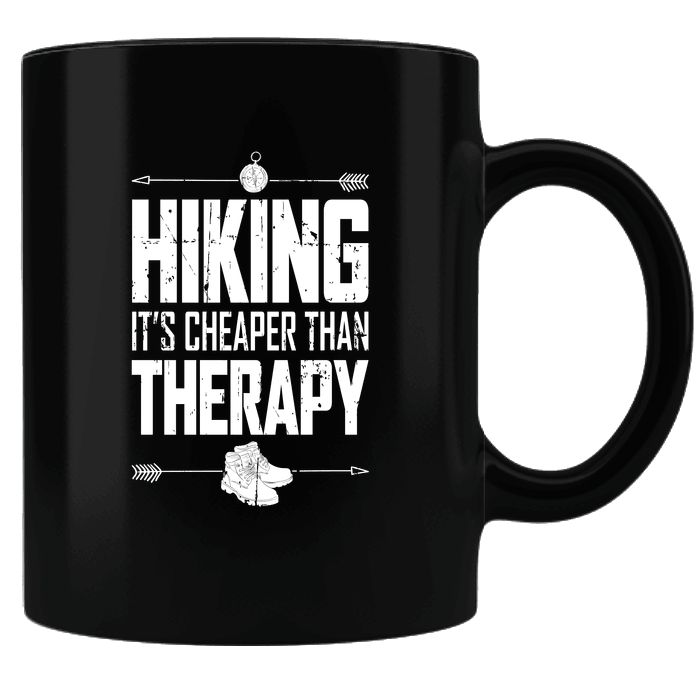 Designs by MyUtopia Shout Out:Hiking Cheaper Than Therapy Black Ceramic Coffee Mug,Black,Ceramic Coffee Mug