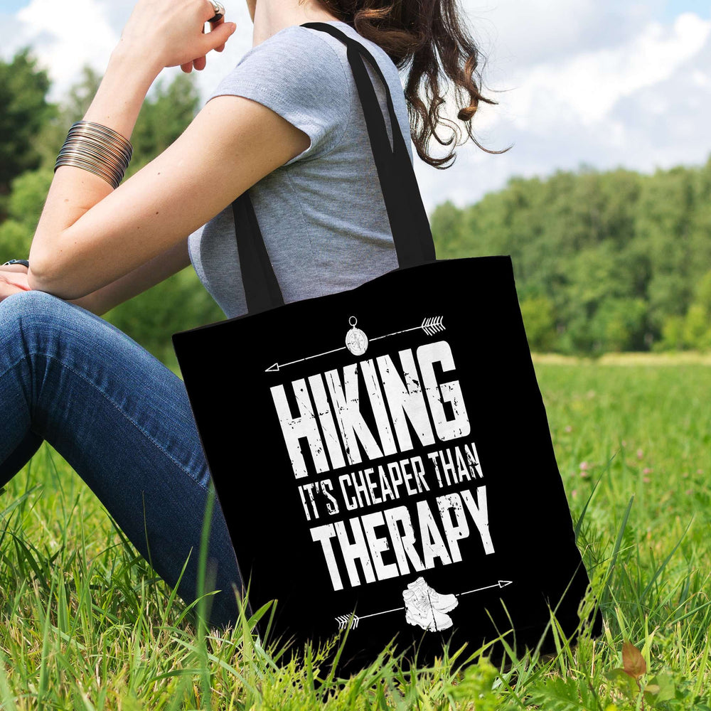 Designs by MyUtopia Shout Out:Hiking Cheaper Than Therapy Fabric Totebag Reusable Shopping Tote