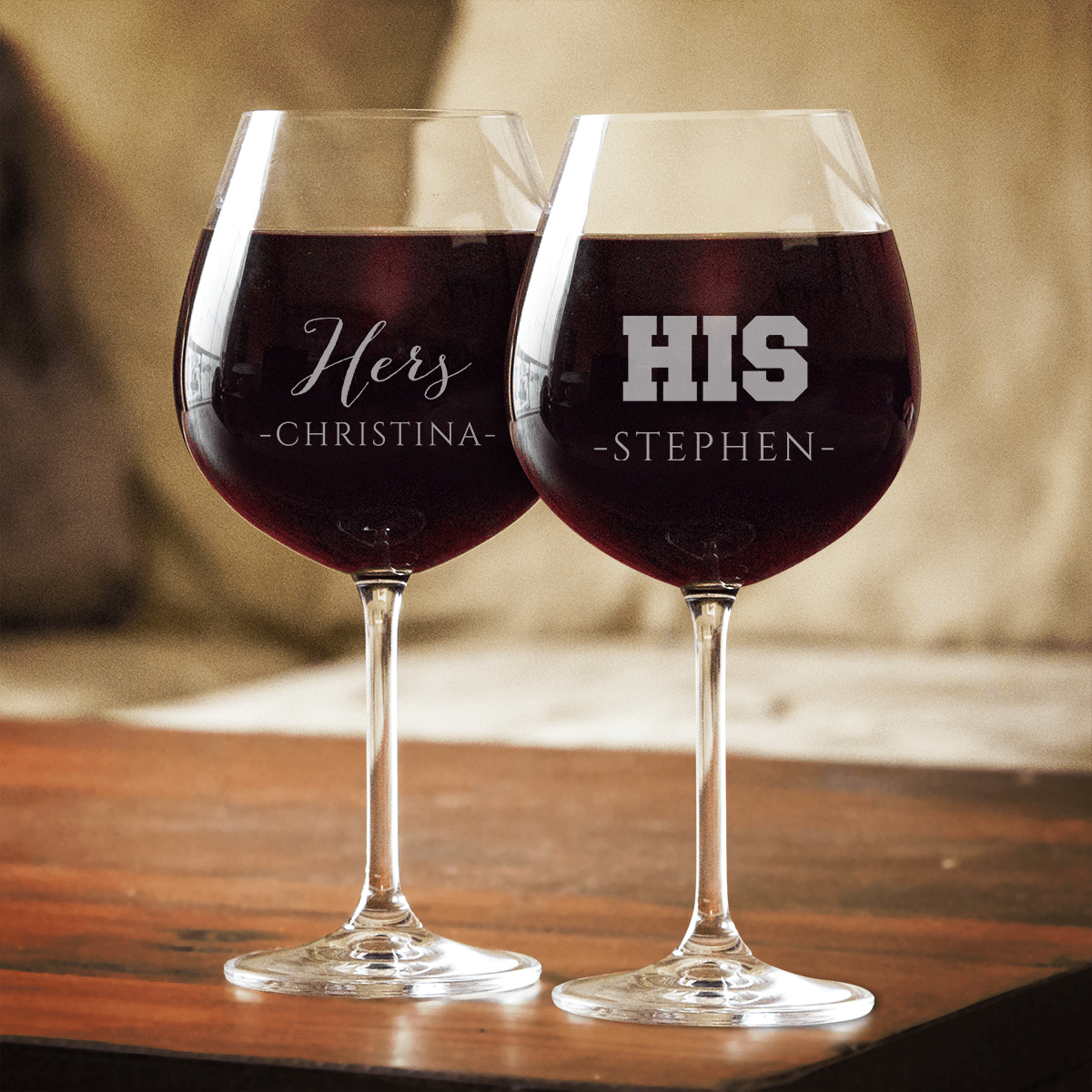 Designs by MyUtopia Shout Out:His & Hers Wine Glass set (Pair) Personalized Engraved