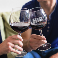 Load image into Gallery viewer, Designs by MyUtopia Shout Out:His &amp; Hers Wine Glass set (Pair) Personalized Engraved
