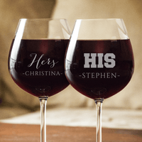 Load image into Gallery viewer, Designs by MyUtopia Shout Out:His &amp; Hers Wine Glass set (Pair) Personalized Engraved
