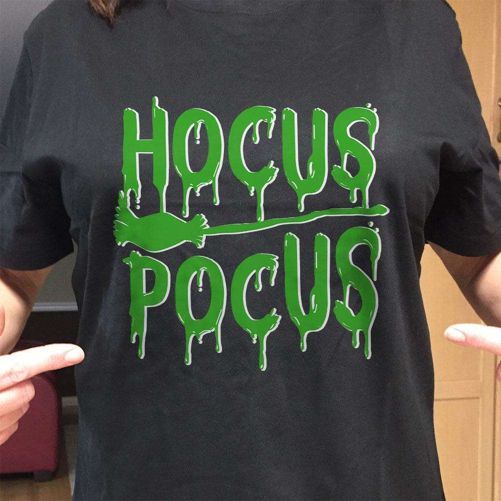 Designs by MyUtopia Shout Out:Hocus Pocus Broomstick Adult Unisex Cotton Short Sleeve T-Shirt