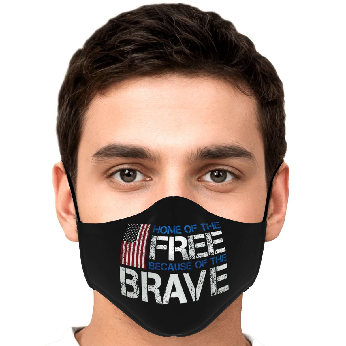 Designs by MyUtopia Shout Out:Home of The Free Because of the Brave (Flag) Fitted Face Mask w. Adjustable Ear Loops,Adult / Single / No filters,Fabric Face Mask