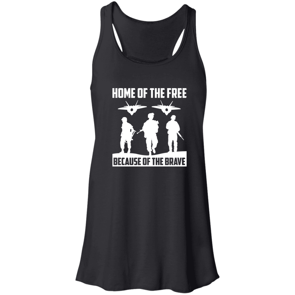Designs by MyUtopia Shout Out:Home of the Free Because of the Brave Flowy Racerback Tank,X-Small / Black,Tank Tops