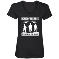 Load image into Gallery viewer, Designs by MyUtopia Shout Out:Home of the Free Because of the Brave Ladies&#39; V-Neck T-Shirt,S / Black,Ladies T-Shirts
