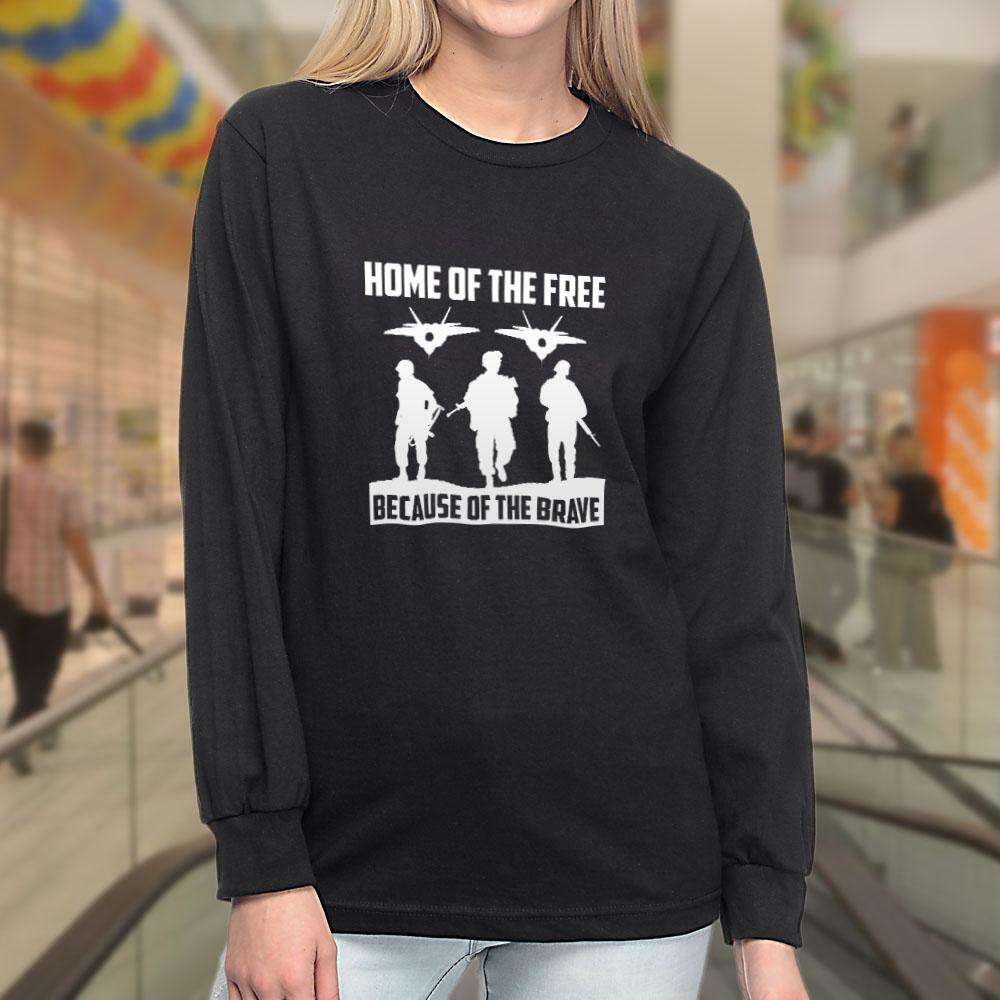 Designs by MyUtopia Shout Out:Home of the Free Because of the Brave Long Sleeve Ultra Cotton T-Shirt