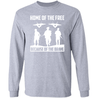 Load image into Gallery viewer, Designs by MyUtopia Shout Out:Home of the Free Because of the Brave Long Sleeve Ultra Cotton T-Shirt,Sport Grey / S,T-Shirts
