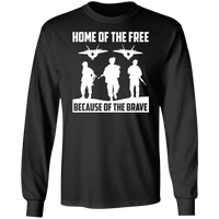 Load image into Gallery viewer, Designs by MyUtopia Shout Out:Home of the Free Because of the Brave Long Sleeve Ultra Cotton T-Shirt,Black / S,T-Shirts
