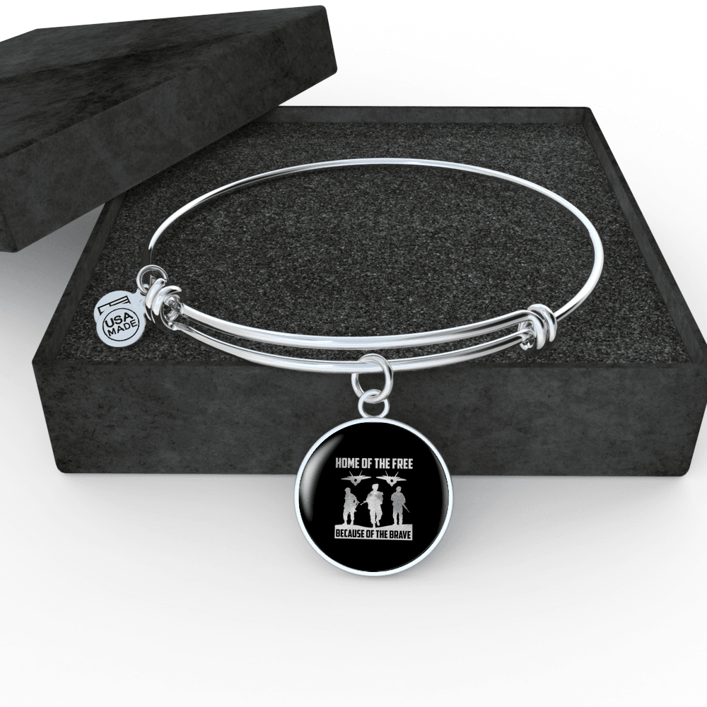 Designs by MyUtopia Shout Out:Home of the Free Because of the Brave Personalized Engravable Keepsake Bangle Bracelet,Slver / No,Wire Bracelet