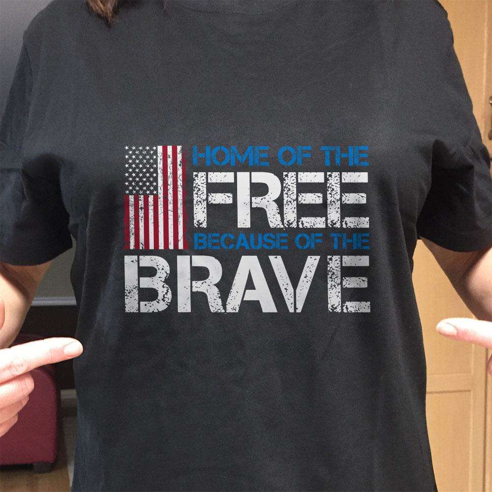 Designs by MyUtopia Shout Out:Home of the Free Because of the Brave US Flag Adult Unisex T-Shirt