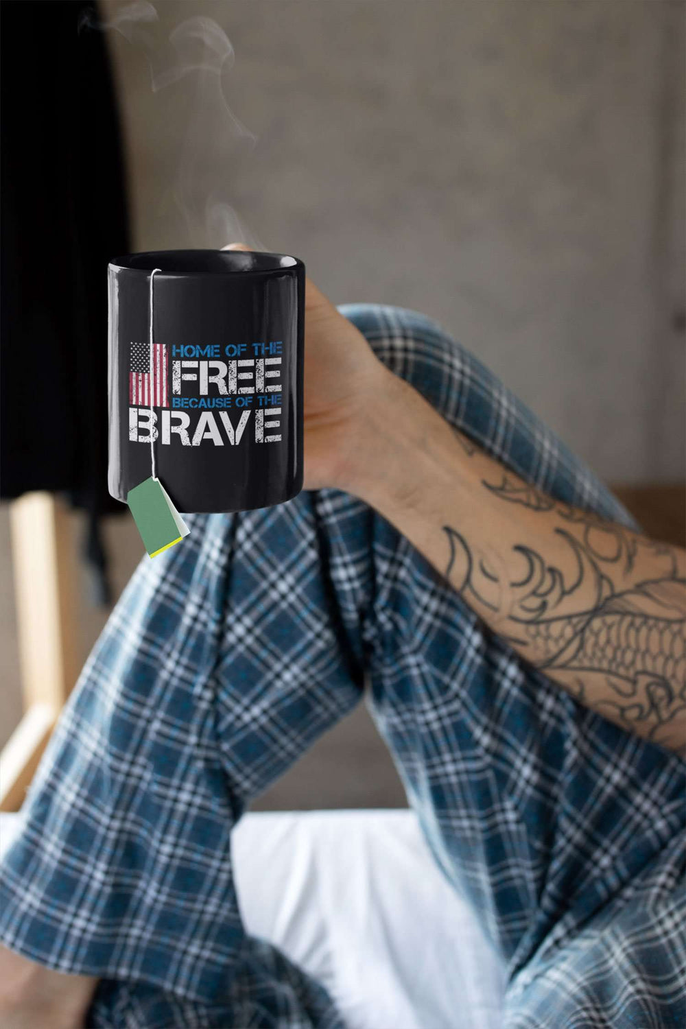 Designs by MyUtopia Shout Out:Home of the Free Because of the Brave US Flag Ceramic Coffee Mug - Black