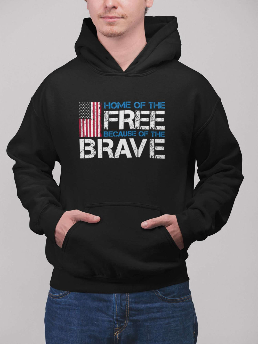 Designs by MyUtopia Shout Out:Home of the Free Because of the Brave US Flag Core Fleece Pullover Hoodie