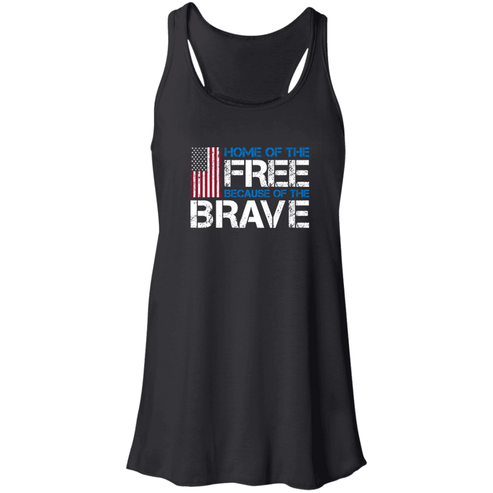 Designs by MyUtopia Shout Out:Home of the Free Because of the Brave US Flag Flowy Racerback Tank,X-Small / Black,Tank Tops