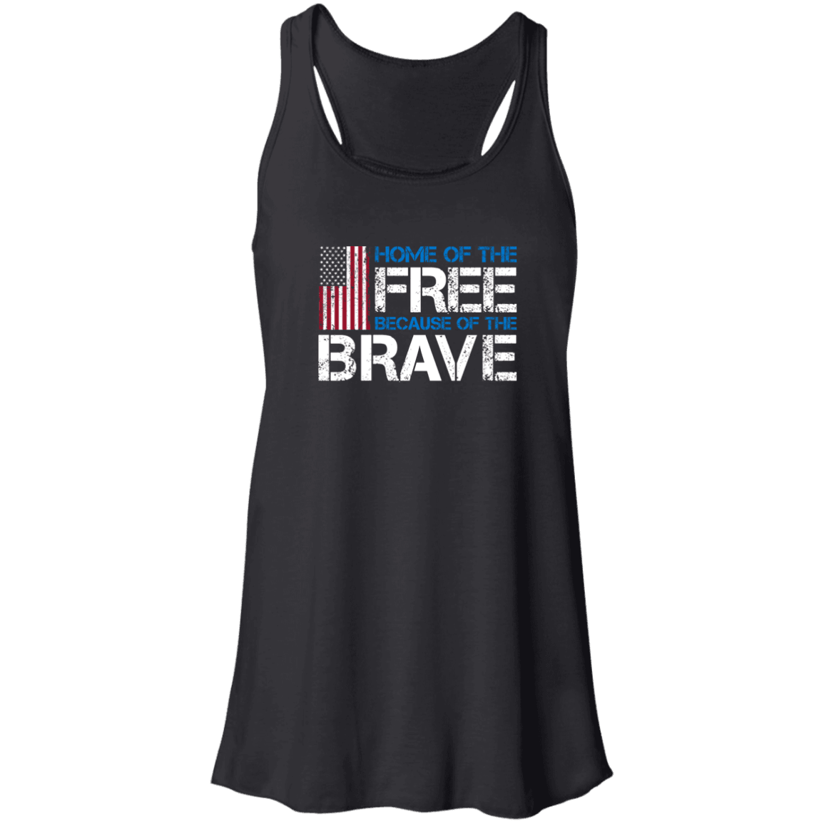 Designs by MyUtopia Shout Out:Home of the Free Because of the Brave US Flag Flowy Racerback Tank,X-Small / Black,Tank Tops