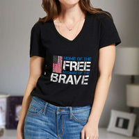 Load image into Gallery viewer, Designs by MyUtopia Shout Out:Home of the Free Because of the Brave US Flag Ladies&#39; V-Neck T-Shirt
