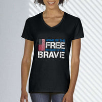 Load image into Gallery viewer, Designs by MyUtopia Shout Out:Home of the Free Because of the Brave US Flag Ladies&#39; V-Neck T-Shirt

