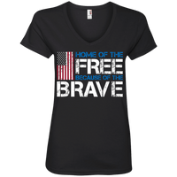 Load image into Gallery viewer, Designs by MyUtopia Shout Out:Home of the Free Because of the Brave US Flag Ladies&#39; V-Neck T-Shirt,S / Black,Ladies T-Shirts
