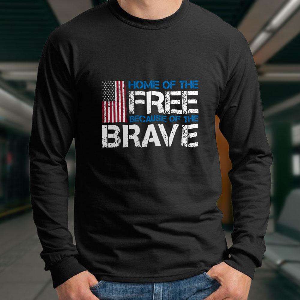 Designs by MyUtopia Shout Out:Home of the Free Because of the Brave US Flag Long Sleeve Ultra Cotton T-Shirt